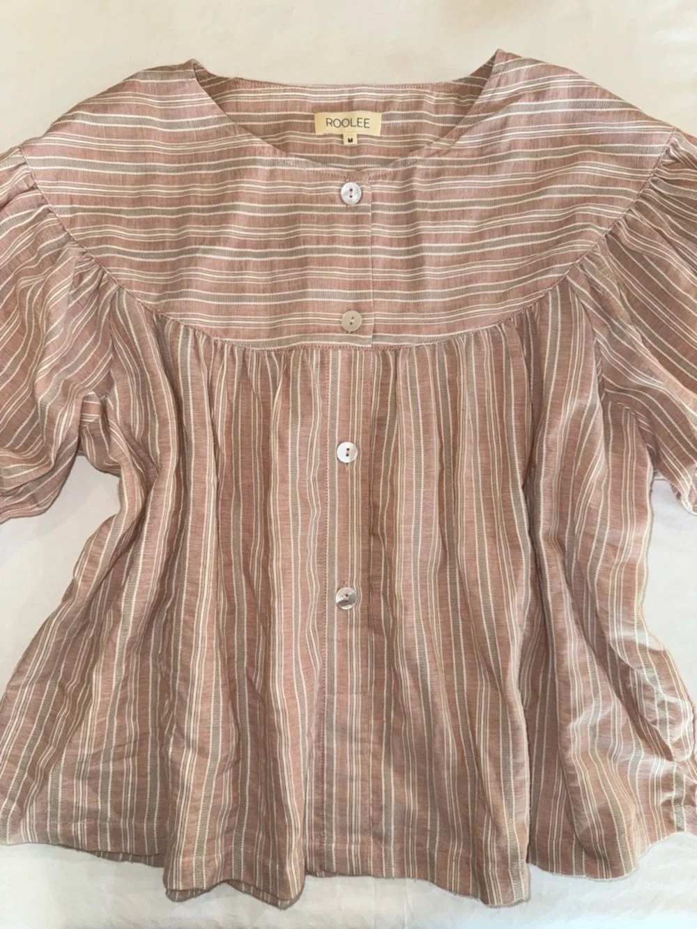 ROOLEE Pink Striped Button-Front Blouse M - Picture 1 of 5